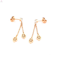 Rose Gold Crystal Tassel Long Drop Leaf Earrings